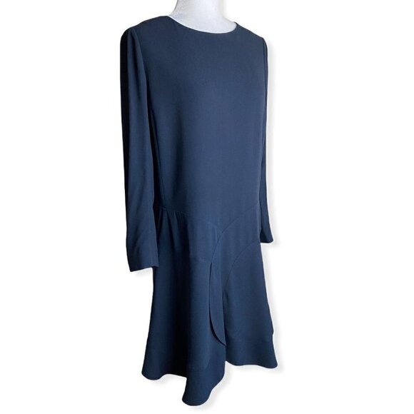 Chloé Crepe Dress Crew Neck Knee-Length in Dark Navy Ruffle Sz FR40 US 10/Medium - Picture 7 of 10